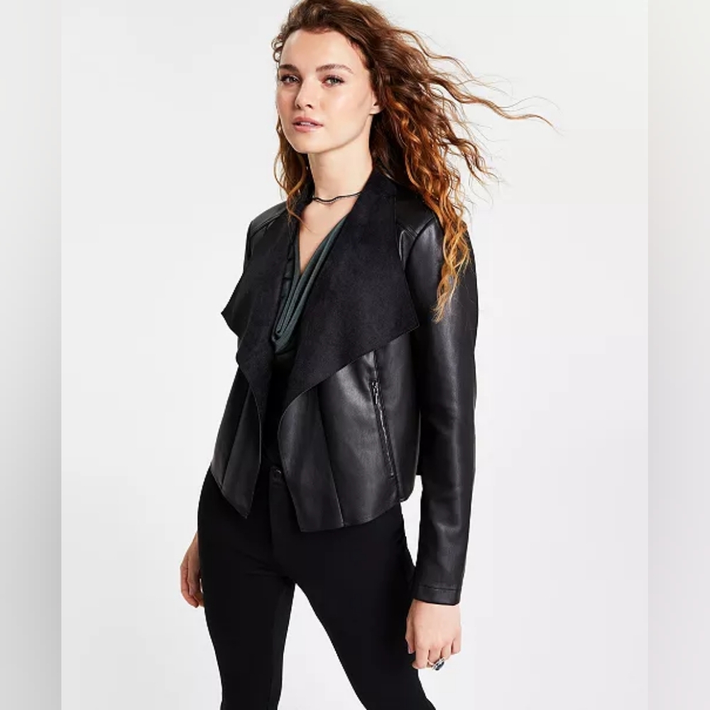 Macy's Bar III Faux-Leather Flyaway Jacket